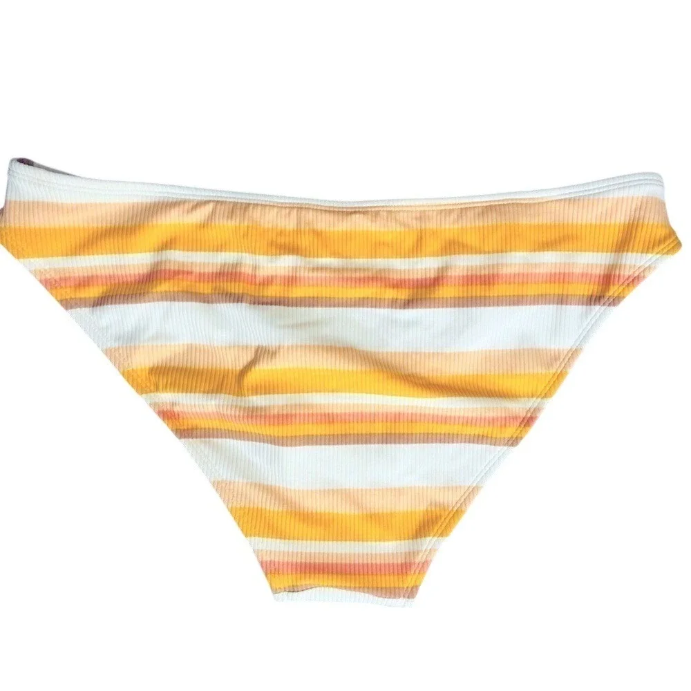 Xhilaration Ribbed Striped Cheeky Bikini Bottom Womens XL Yellow Orange NWOT
